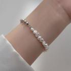Faux Pearl Sterling Silver Bracelet 1 Pc - White & Silver - One Size