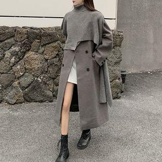 Double Breasted Long Coat / Knit Cape