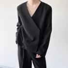 V-neck Hidden Button Wrapped Blazer