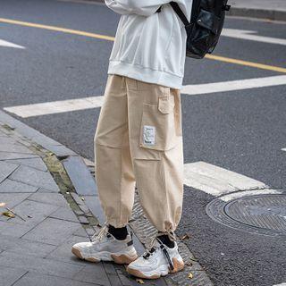 Plain Drawstring-cuff Cargo Pants
