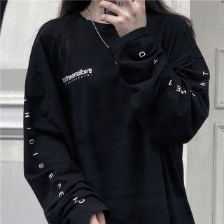 Round Neck Lettering Long-sleeve T-shirt