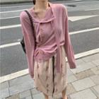 Asymmetric Buttoned Knit Cardigan / Patterned Midi Skirt