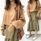 Long Sleeve Plain Sweater / Wrapped Skirt