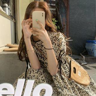 Short-sleeve Floral Print Midi Dress Black & White - One Size