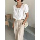 Square-neck Tie-hem Cropped Blouse