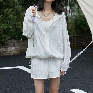 Set: Hooded Zip-up Jacket + Shorts White - One Size