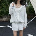 Set: Hooded Zip-up Jacket + Shorts White - One Size