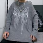 Butterfly Lettering Crewneck Sweater