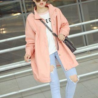 Lettering Tie Waist Long Jacket