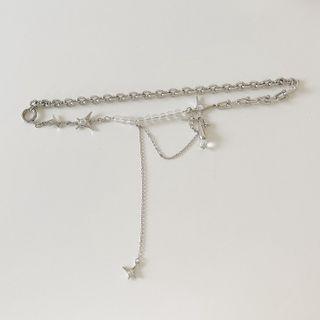 Star Rhinestone Stainless Steel Choker 1 Pc - Star Rhinestone Stainless Steel Choker - Silver - One Size