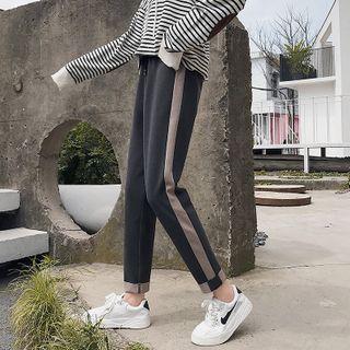 Fleece Contrast Trim Straight-cut Pants