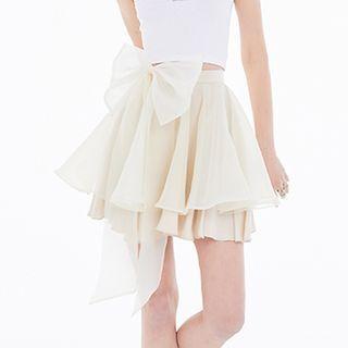 Bow Tiered Mini A-line Skirt
