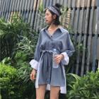 Loose-fit Color-block Bell-sleeve Shirt Dress