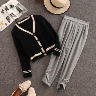 Set: Contrast Trim Cardigan + Sweatpants