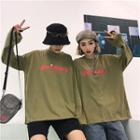 Couple Matching Long-sleeve Printed T-shirt Army Green - One Size