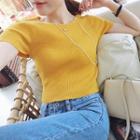Plain Short Sleeve Cropped Knit Top