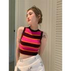 Striped Sleeveless Top Stripes - Black & Pink & Tangerine - One Size