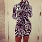 Turtleneck Zebra Print Bodycon Mini Dress