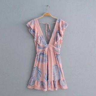 Sleeveless V-neck Print Mini A-line Dress