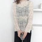 Lace Long-sleeve Top Beige - One Size