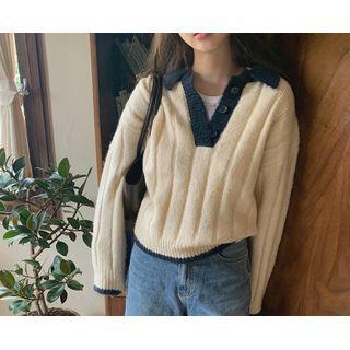 Half-placket Rib-knit Sweater