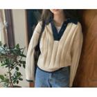 Half-placket Rib-knit Sweater