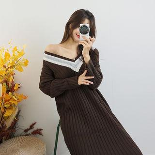 V-neck Boxy Rib-knit Dress