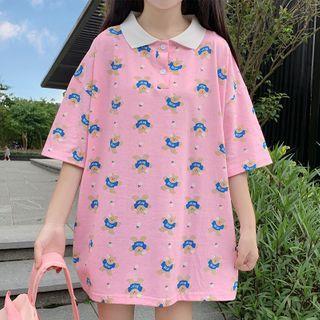 Short-sleeve Print Loose-fit Polo Shirt