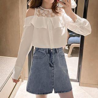 Cold Shoulder Lace Panel Shirt