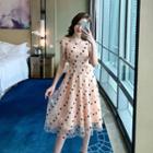 Cap-sleeve Star Pattern A-line Midi Dress