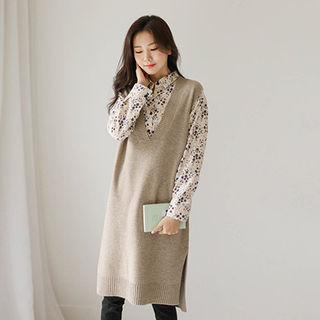 Dip-back Wool Blend Knit Vest Dress