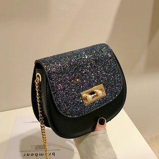 Chain Strap Sequin Panel Crossbody Bag