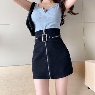 Zip Detail Mini Denim Skirt