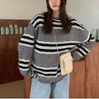Striped Oversized Sweater Black & White - One Size