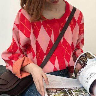 Cropped Argyle Cardigan