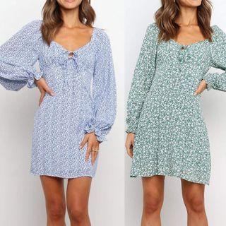 Long Sleeve Floral Print V-neck Mini Dress