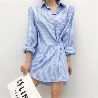 Striped Mini Wrap Shirtdress