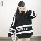 Letter Embroidered Color Panel Long Pullover