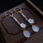 Flower Faux Pearl Alloy Dangle Earring 1 Pair - White Faux Pearl - Gold - One Size