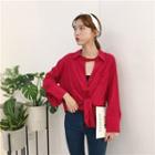 Keyhole-front Tie-hem Blouse