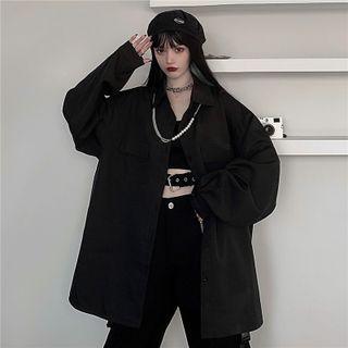 Set: Cargo Shirt + Faux Pearl Chain Necklace Black - One Size