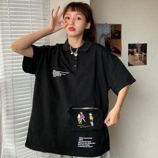 Front Pocket Lettering Short-sleeve Polo Shirt