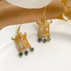 Retro Lantern Faux Gemstone Bead Alloy Dangle Earring 1 Pair - Dark Green Bead - Gold - One Size