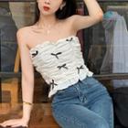 Bow-accent Shirred Tube Top White - One Size