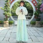 Long-sleeve Floral Embroidered Hanfu Top / Maxi A-line Skirt