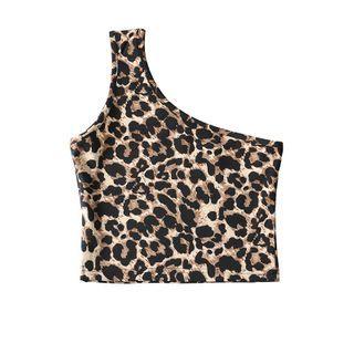 One-shoulder Patterned Crop Tank Top