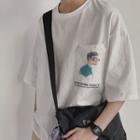 Elbow-sleeve Printed Pocket T-shirt