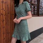 Ruffle Hem Floral Short-sleeve A-line Dress