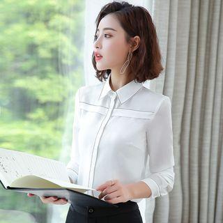 Long-sleeve Contrast Trim Dress Shirt