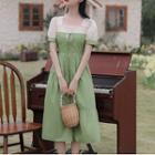 Square Neck Two-tone Midi A-line Dress